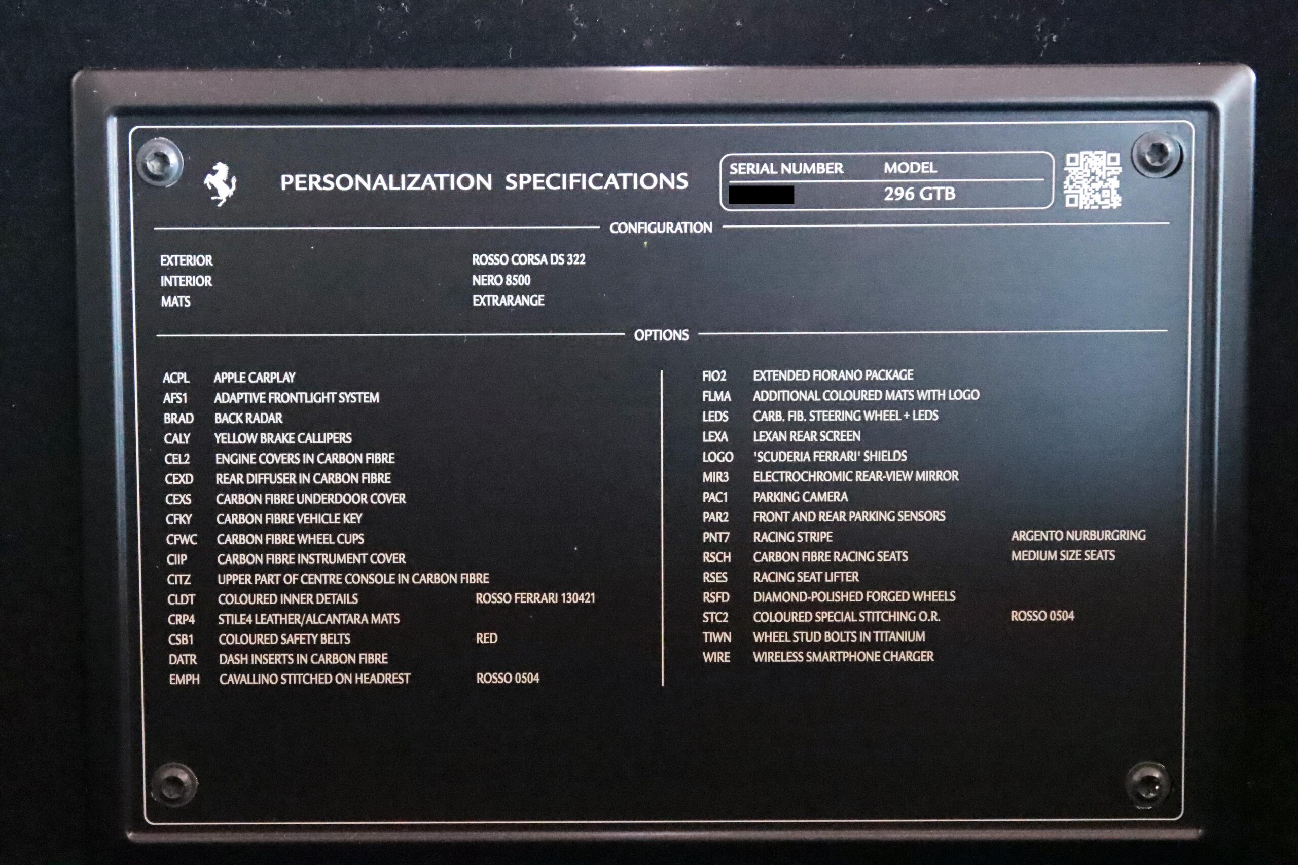 2023 Ferrari 296GTB - フェラーリ 296GTB アセット フィオラノ パッケージ F1 DCT ASSETTO FIORANO/OP1434万/カ-ボンファイバ-エンジンカバ-・リヤディフュ-ザ-・アンダ-カバ-・キ-・インストゥルメンタルクラスタ-・アッパ-トンネル・ダッシュボ-ド・レ-シングシ-ト・LED付ステアリング/